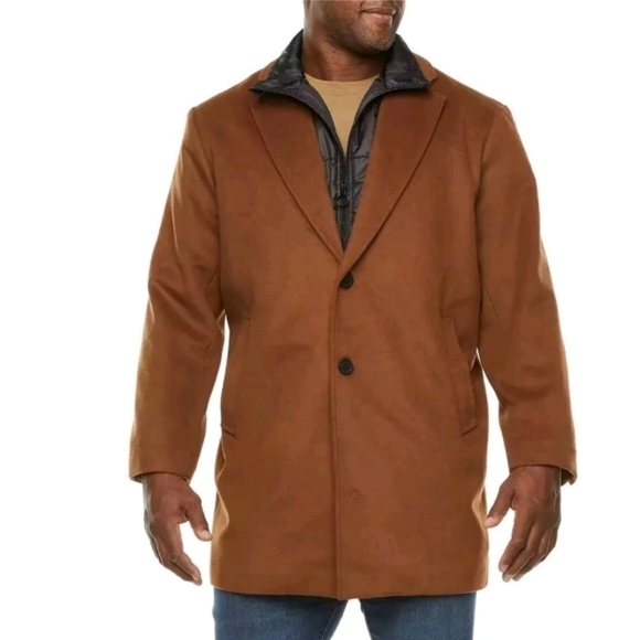 NEW Shaquille O'Neal Men's Caramel Brown Wool Blend Midweight Car Coat 4…